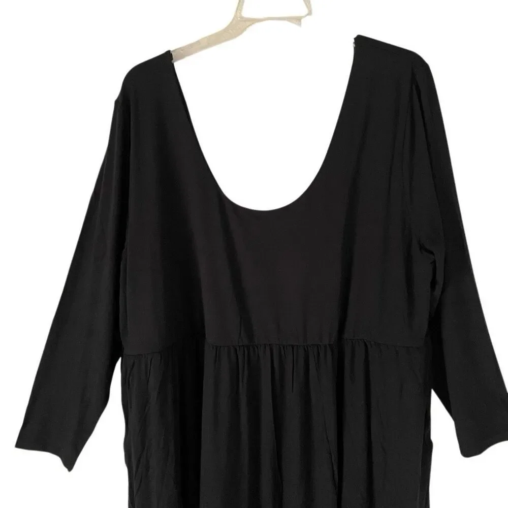 A New Day Women's 4X Long Sleeve Knit Ballet Maxi Dress‎ Black With Slit NEW